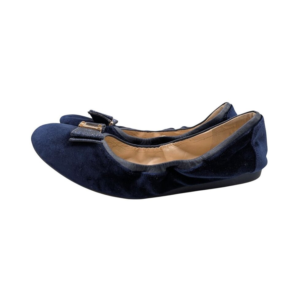 Cole Haan Womens Tali Velvet Ballet Flats With Glitter Bow Navy Blue Size 10.5 - Picture 2 of 9